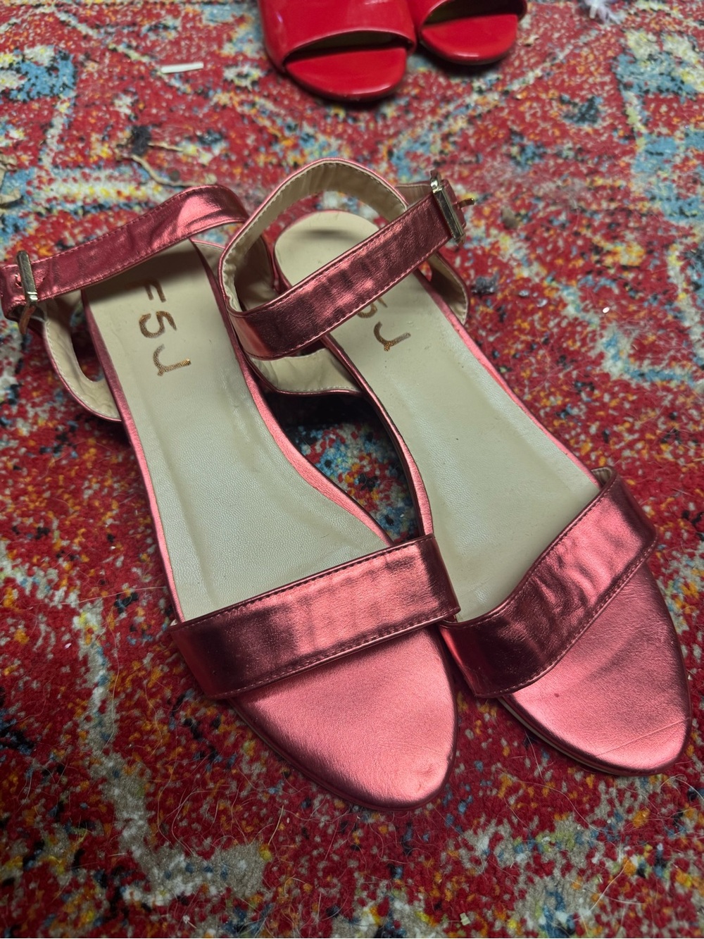 Metallic Pink Open-Toe Ankle Strap Sandals - Women